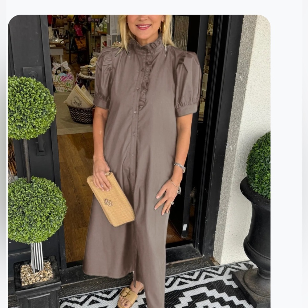 Brown Puff Sleeve Dress